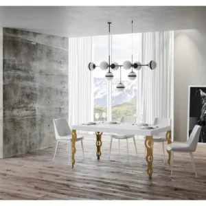 Projecteur Portable Table extensible 90x180/284 cm Karamay Frêne Blanc cadre or