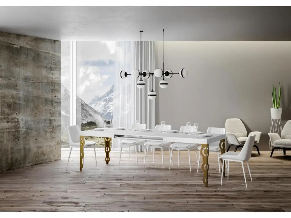 Projecteur Portable Table extensible 90x180/284 cm Karamay Frêne Blanc cadre or