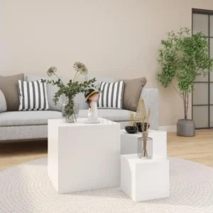 Système de Vote Interactif Tables d'appoint 3 pcs Blanc Bois d’ingénierie