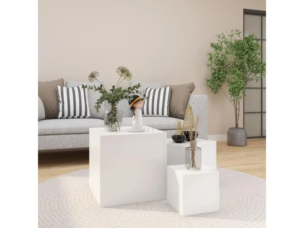 Système de Vote Interactif Tables d'appoint 3 pcs Blanc Bois d’ingénierie