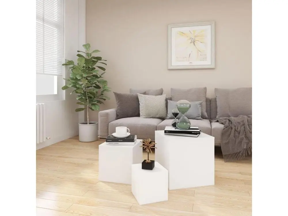 Système de Vote Interactif Tables d'appoint 3 pcs Blanc Bois d’ingénierie