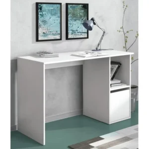 Table de bureau, meuble de bureau 1 porte coloris blanc - Longueur 110 x profondeur 50 x hauteur 73 cm pour Enseignement