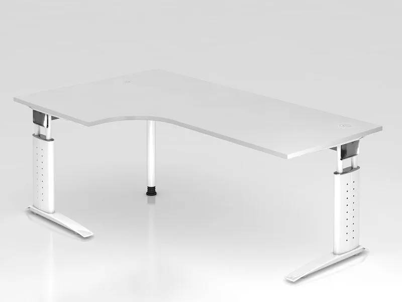 Table d'angle Hammerbacher pied C 200x120cm 90° blanc/blanc forme d'angle 90° peut être montée à gauche...