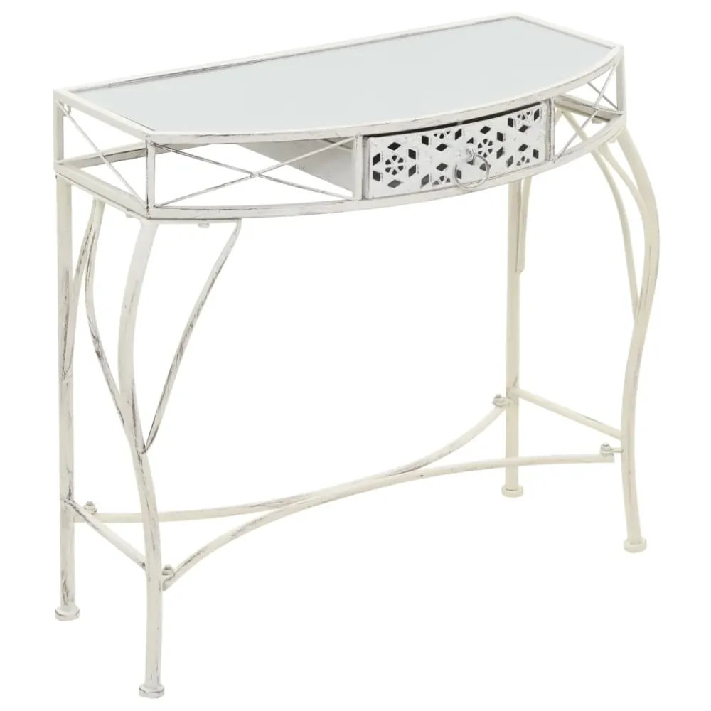 Table d'appoint console d'entrée avec tiroir 82 x 39 x 76 cm en métal blanc vieilli DEC032540 pour Vidéoconférence