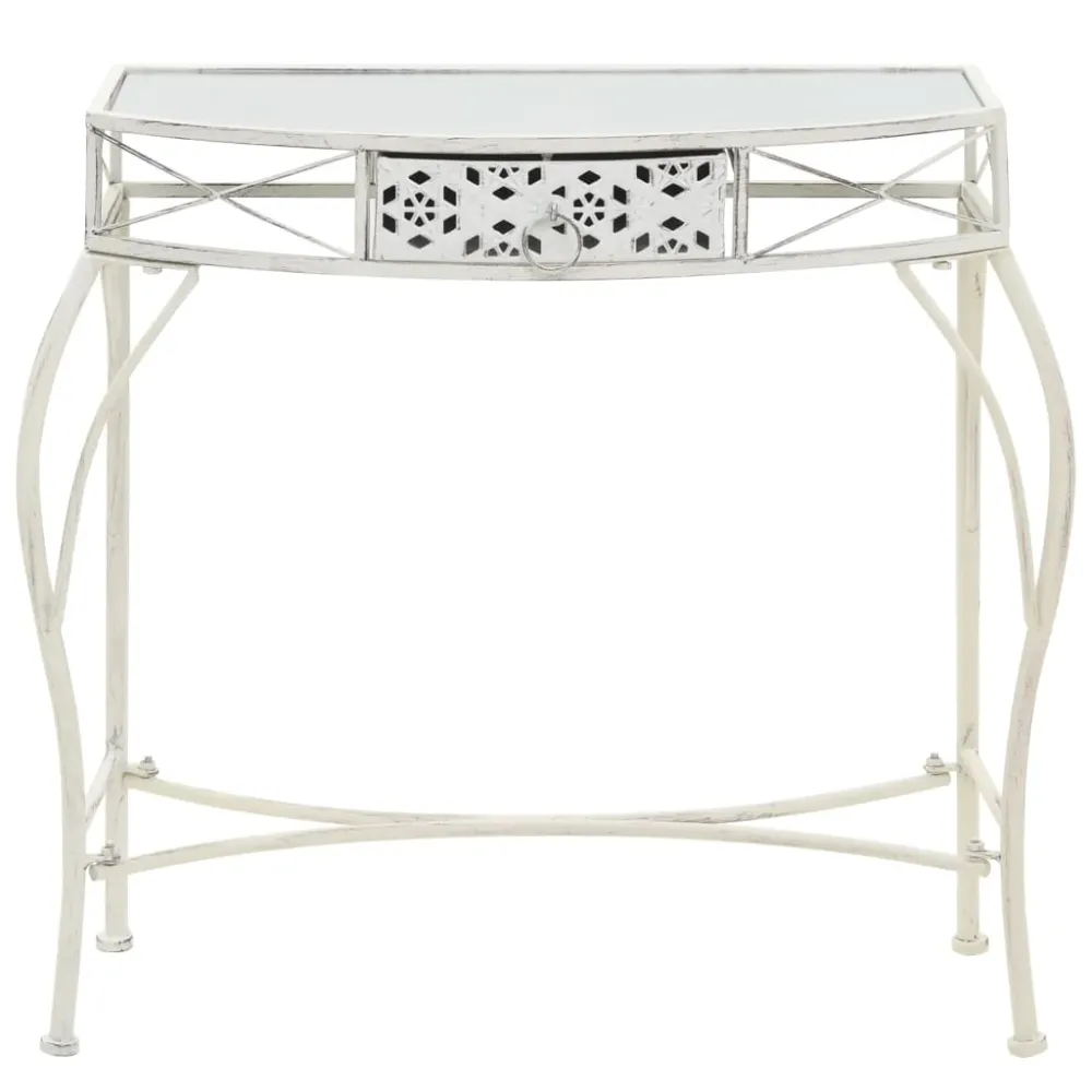Table d'appoint console d'entrée avec tiroir 82 x 39 x 76 cm en métal blanc vieilli DEC032540 pour Vidéoconférence