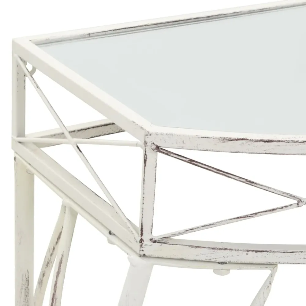 Table d'appoint console d'entrée avec tiroir 82 x 39 x 76 cm en métal blanc vieilli DEC032540 pour Vidéoconférence