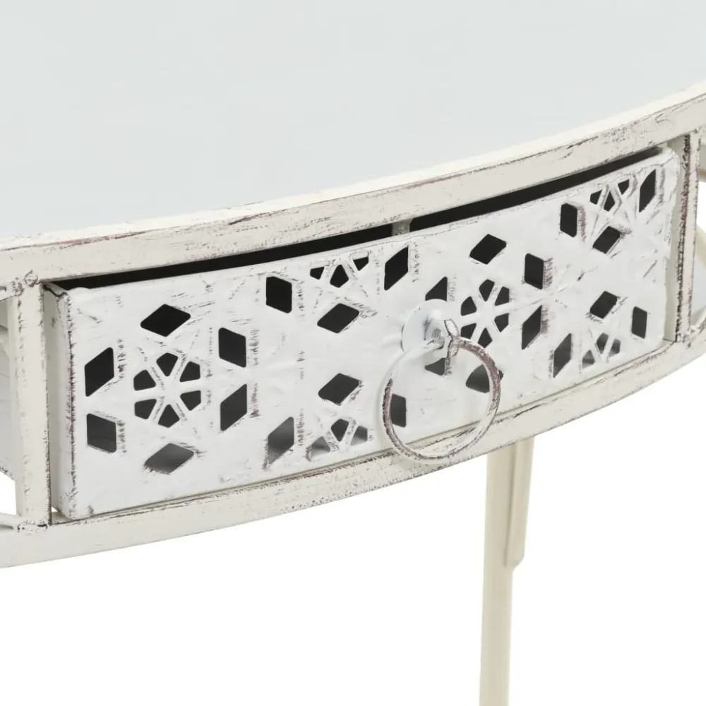 Table d'appoint console d'entrée avec tiroir 82 x 39 x 76 cm en métal blanc vieilli DEC032540 pour Vidéoconférence