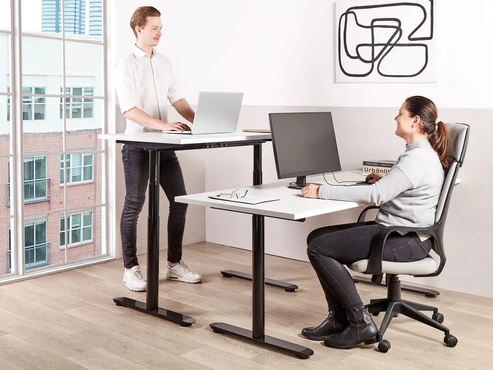 Table à hauteur ajustable Électrique Blanc DESTINAS pour Vidéoconférence