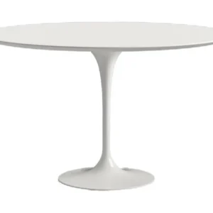 Table tulipe ronde extensible-Plateau Blanc mat-Largeur 93/138 cm-Piètement Blanc brillant Montage Facile
