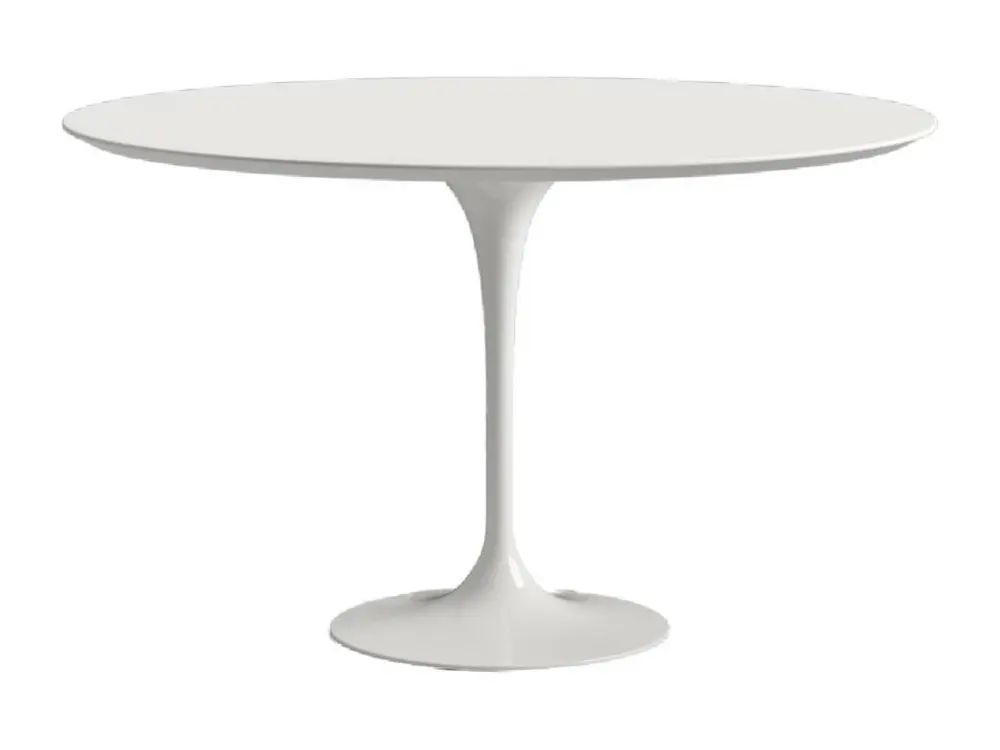 Table tulipe ronde extensible-Plateau Blanc mat-Largeur 93/138 cm-Piètement Blanc brillant Montage Facile
