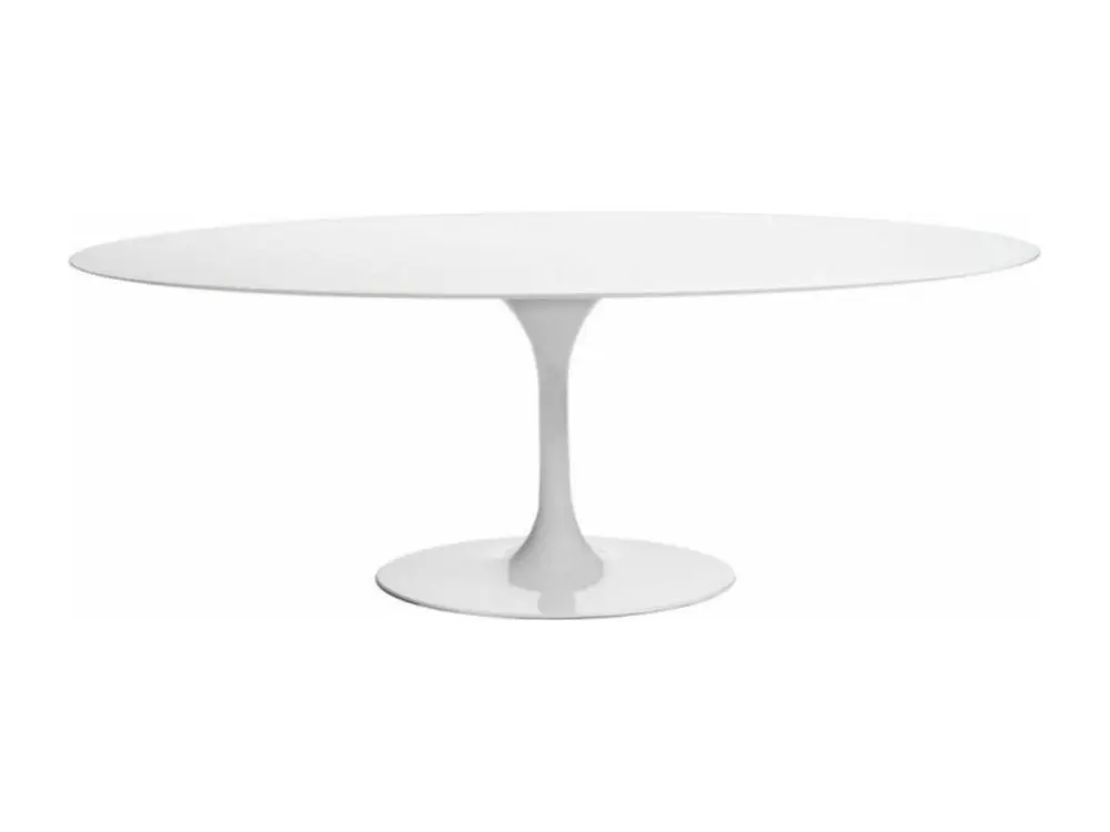 Table tulipe ronde extensible-Plateau Blanc mat-Largeur 93/138 cm-Piètement Blanc brillant Montage Facile