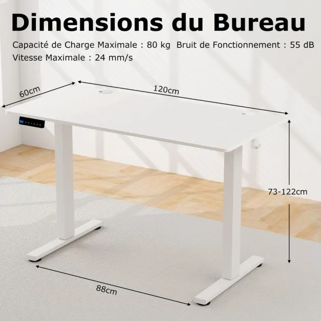 Tableau Blanc Interactif Bureau electrique avec 3 réglages de hauteur à mémoire bureau réglable en hauteur 2 crochets de s...