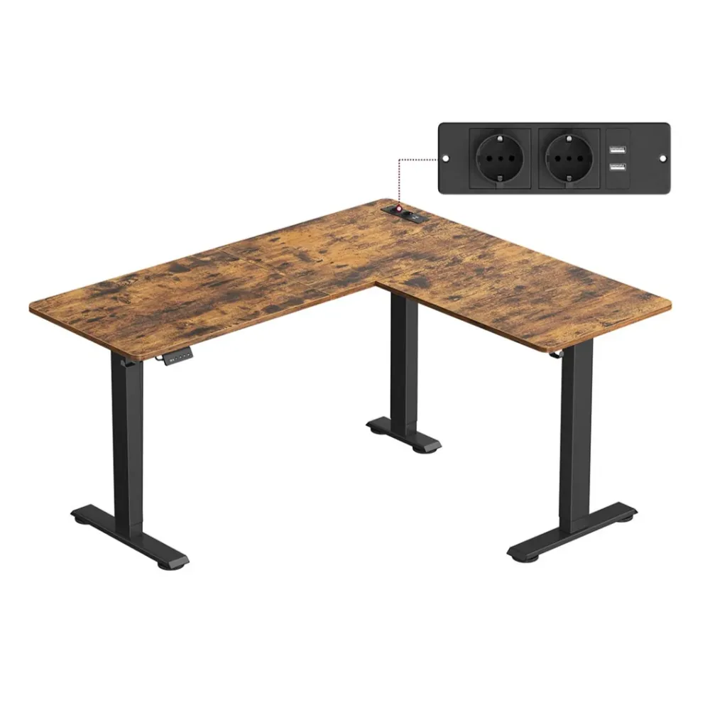 Tableau Blanc Interactif Bureau électrique réglable en hauteur table d’angle 140 x 160 cm avec multiprise fonction mémoire...