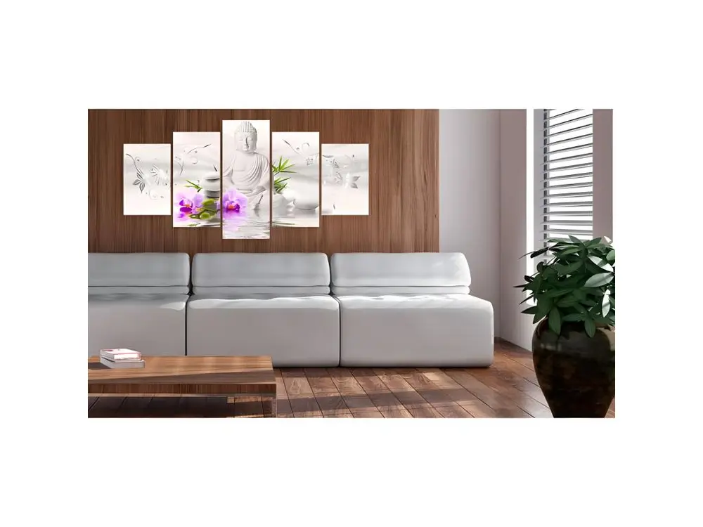 Tableau Zen Blanc pur Buddha : Taille - 100 x 50 cm
