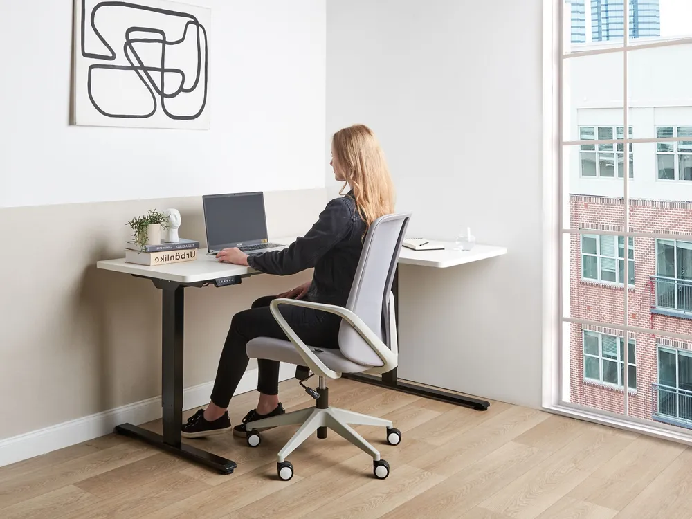 Verstelbaar bureau Elektrisch Rechterzijde Wit DESTINES avec Télécommande