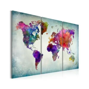 Tableau Cartes du monde Monde coloré : Taille - 120 x 80 cm