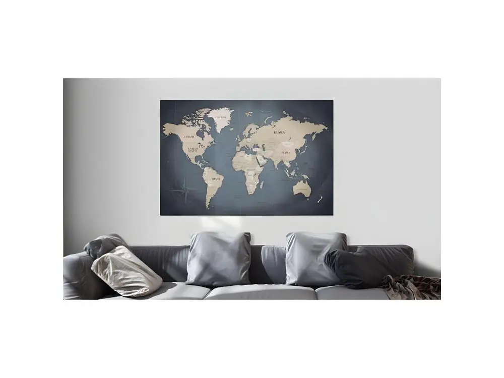 Tableau Cartes du monde World Map: Shades Grey : Taille - 120 x 80 cm