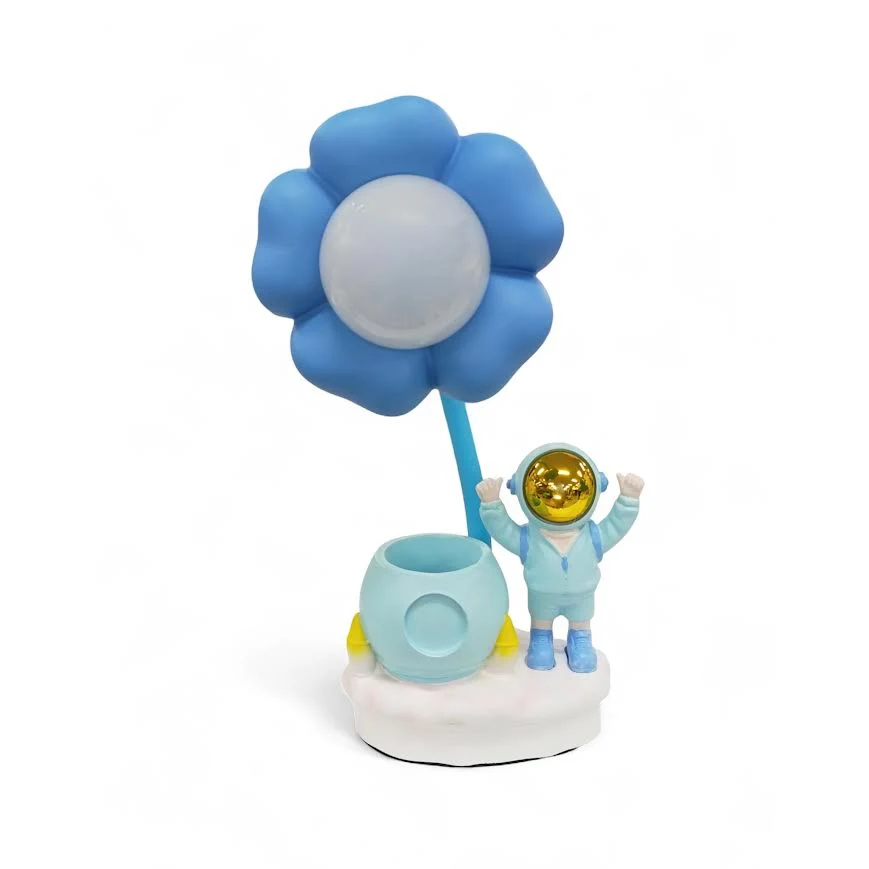 Astronaut Figurine Desk Lamp Flower - Blue avec tiroir à verrouillage