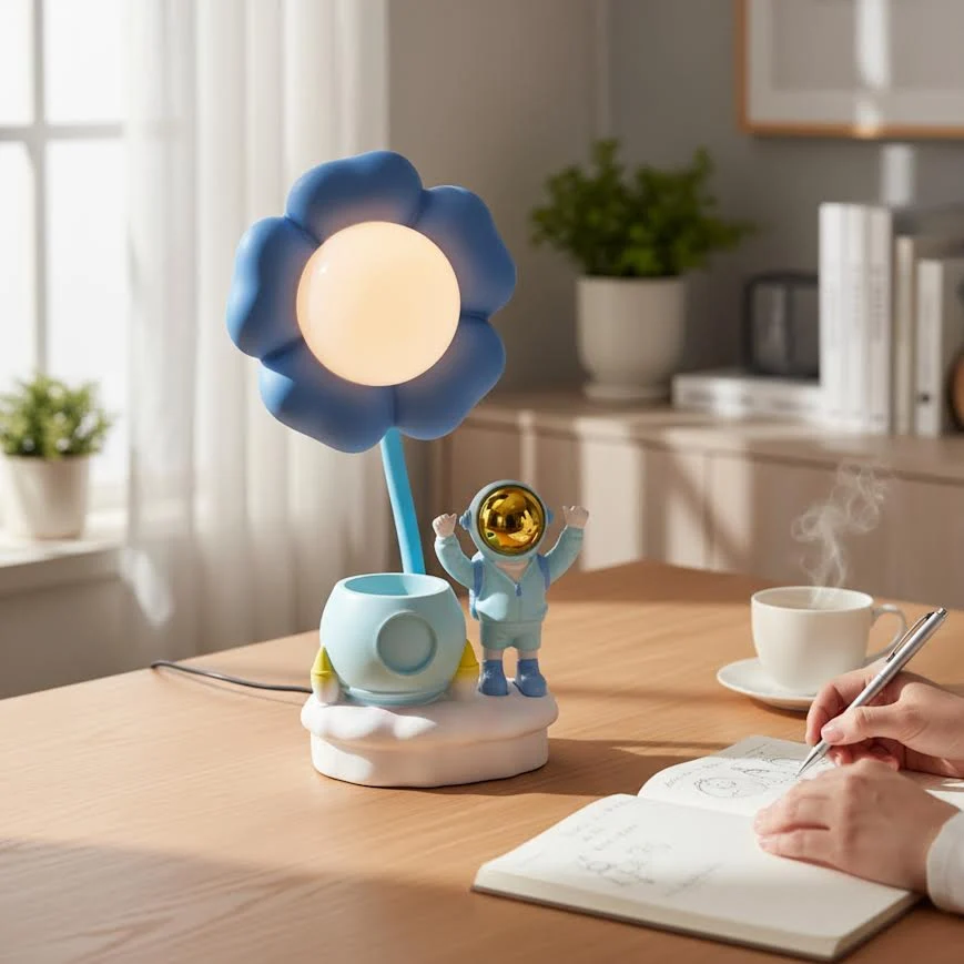 Astronaut Figurine Desk Lamp Flower - Blue dimensions 120 x 60 cm