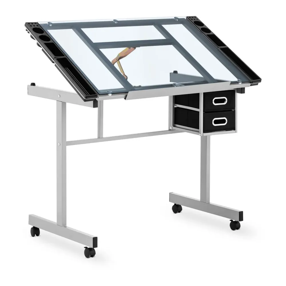 Bureau compact pour Table à dessin bureau inclinable et réglable en hauteur 104 x 60 x 90 cm plateau en verre 14_0003607