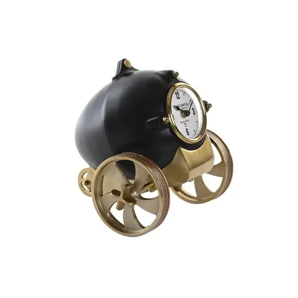 Horloge de Table Design Canon sur Roues Noir et Doré - Hauteur Réglable