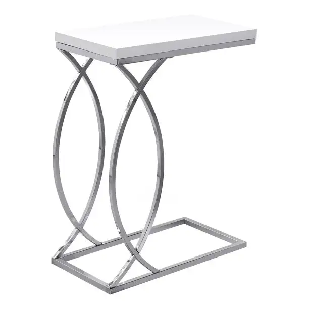 Table avec passe-câbles Table D'Appoint - Blanc Brillant Avec MéTal Chromé