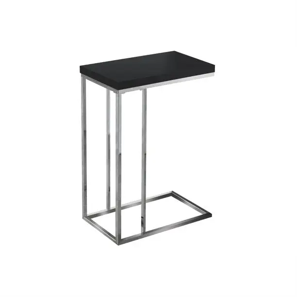 Table avec passe-câbles Table D'Appoint - Noir Brillant Avec MéTal Chromé
