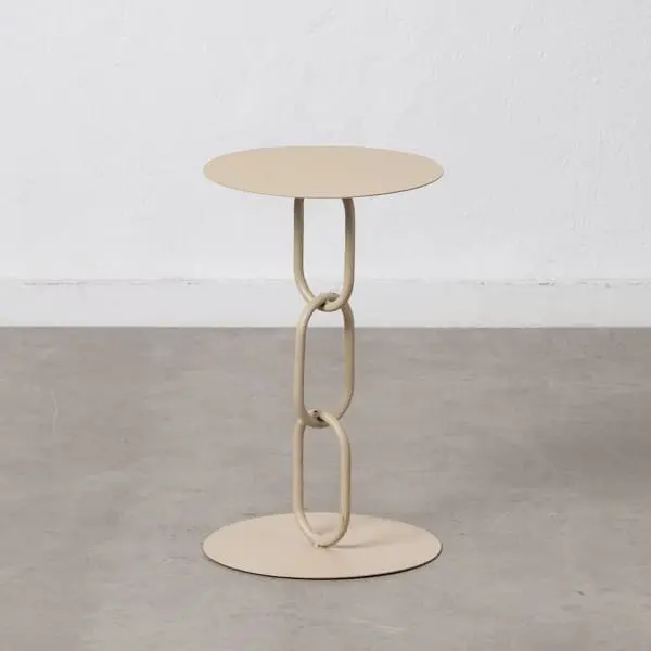 Table d'Appoint Design Maillons en Fer Sable avec plateau en chêne massif