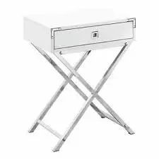 Table D'Appoint - 24"H / Blanc Brillant / Metal Chromé