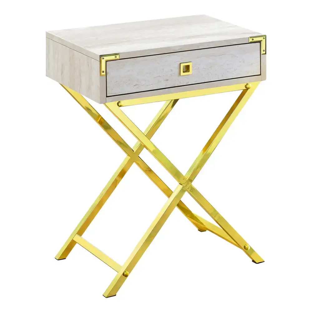 Table D'Appoint - 24"H / Marbre Chamois / MéTal Doré pour configuration en L