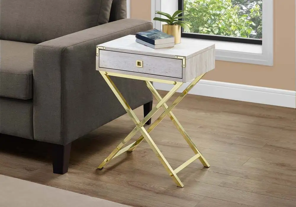 Table D'Appoint - 24"H / Marbre Chamois / MéTal Doré pour configuration en L