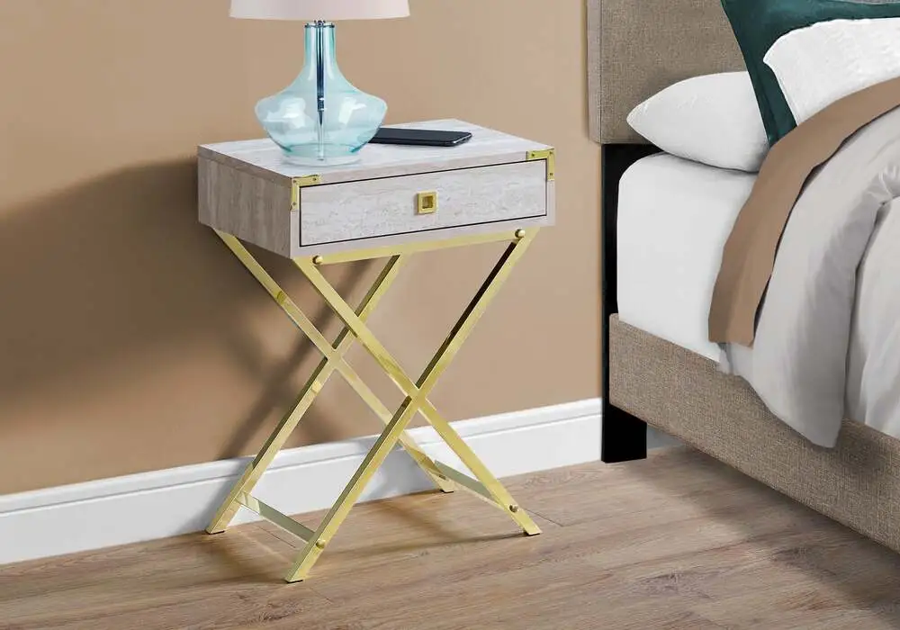 Table D'Appoint - 24"H / Marbre Chamois / MéTal Doré pour configuration en L