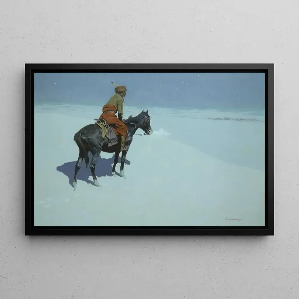 Tableau Amis ou ennemis, l'éclaireur - Frederic Remington | Reproduction avec Plateau en Stratifié