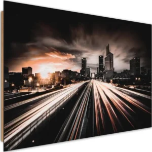 Bureau assis-debout Tableau bois lumières de la ville la nuit - 120 x 80 cm