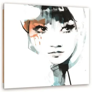 Bureau assis-debout Tableau visage de femme bois - 80 x 80 cm