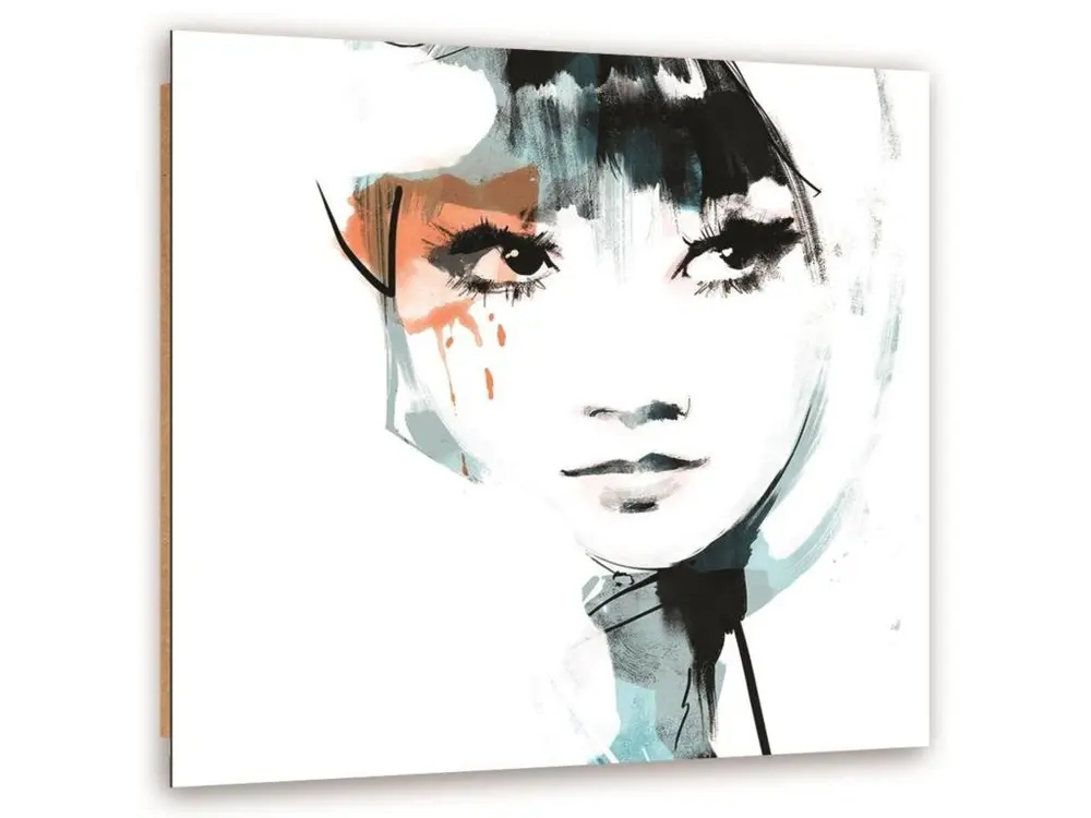 Bureau assis-debout Tableau visage de femme bois - 80 x 80 cm