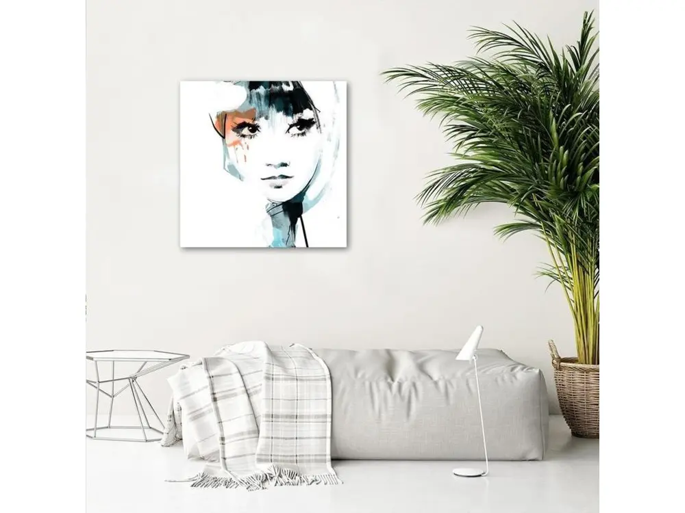 Bureau assis-debout Tableau visage de femme bois - 80 x 80 cm