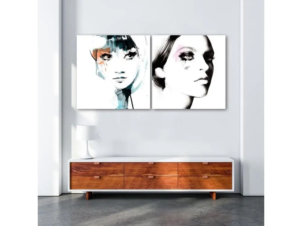 Bureau assis-debout Tableau visage de femme bois - 80 x 80 cm