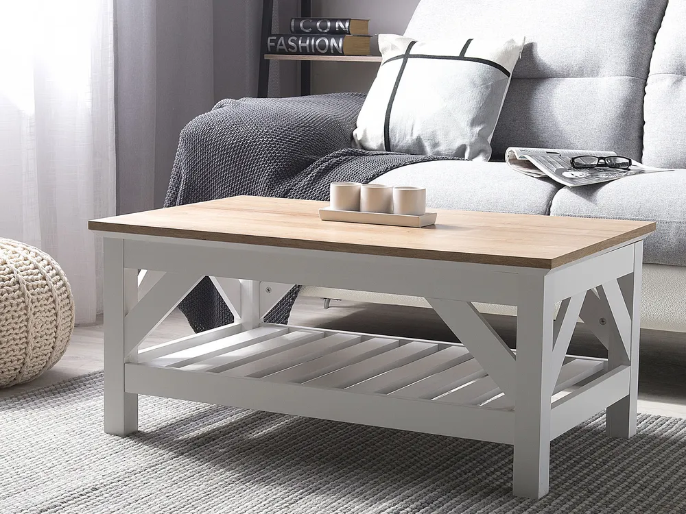 Bureau compact pour Table basse bois évident/blanc 100 x 60 cm SAVANNAH