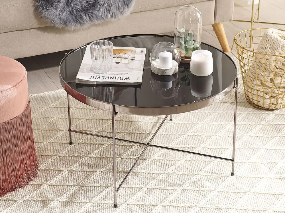 Salontafel glas zwart/zilver LUCEA - Hauteur Réglable