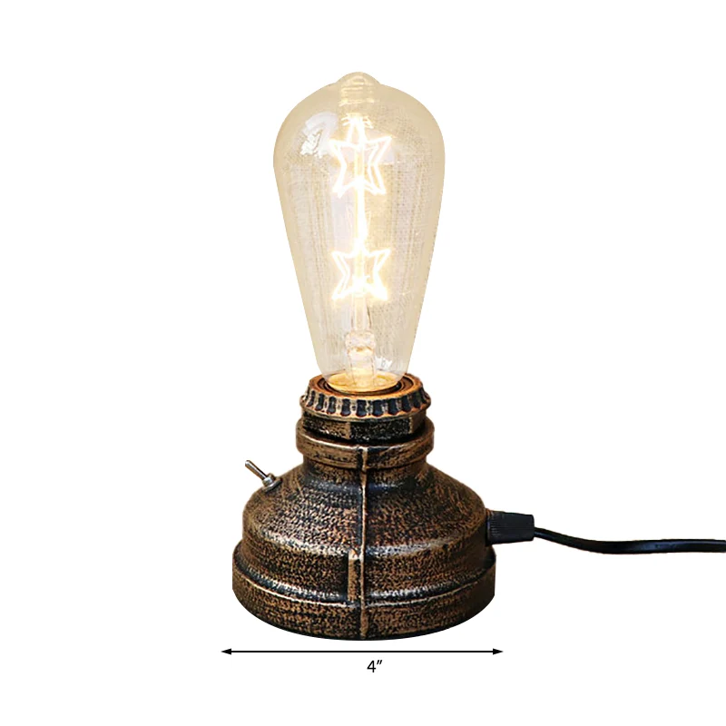 Bronze/Altmessing, 1-Kopf-Tischbeleuchtung, industrielle Stehtischlampe aus Schmiedeeisen, nackte Glühbirne, mit Steckerka...