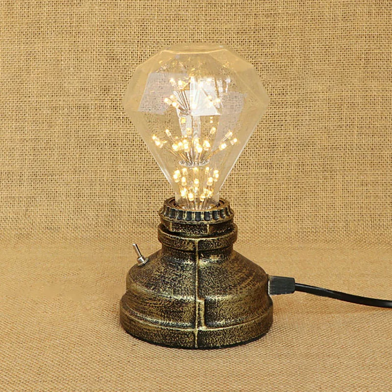 Bronze/Altmessing, 1-Kopf-Tischbeleuchtung, industrielle Stehtischlampe aus Schmiedeeisen, nackte Glühbirne, mit Steckerka...