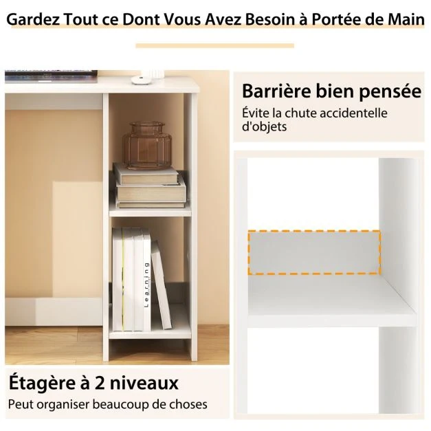 Bureau d'ordinateur table de travail pour léger espace avec 2 compartiments bureau informatique 40 x 80 x 74 cm blanc 20_0...
