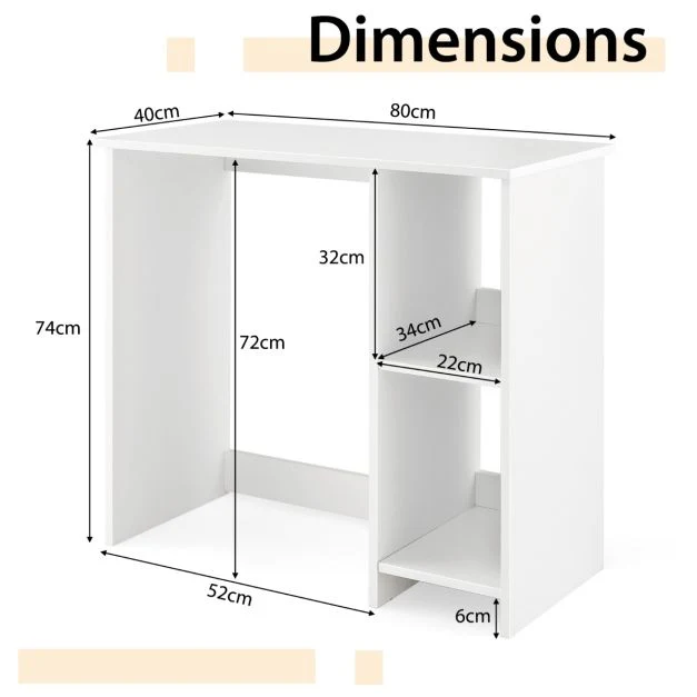 Bureau d'ordinateur table de travail pour léger espace avec 2 compartiments bureau informatique 40 x 80 x 74 cm blanc 20_0...