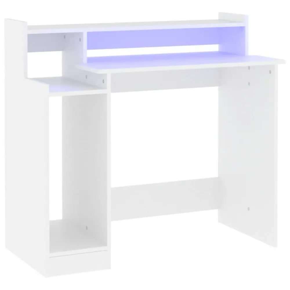 Bureau table poste de travail meuble d'ordinateur informatique étude avec lumières LED 97 x 45 x 90 cm bois d'ingénierie b...