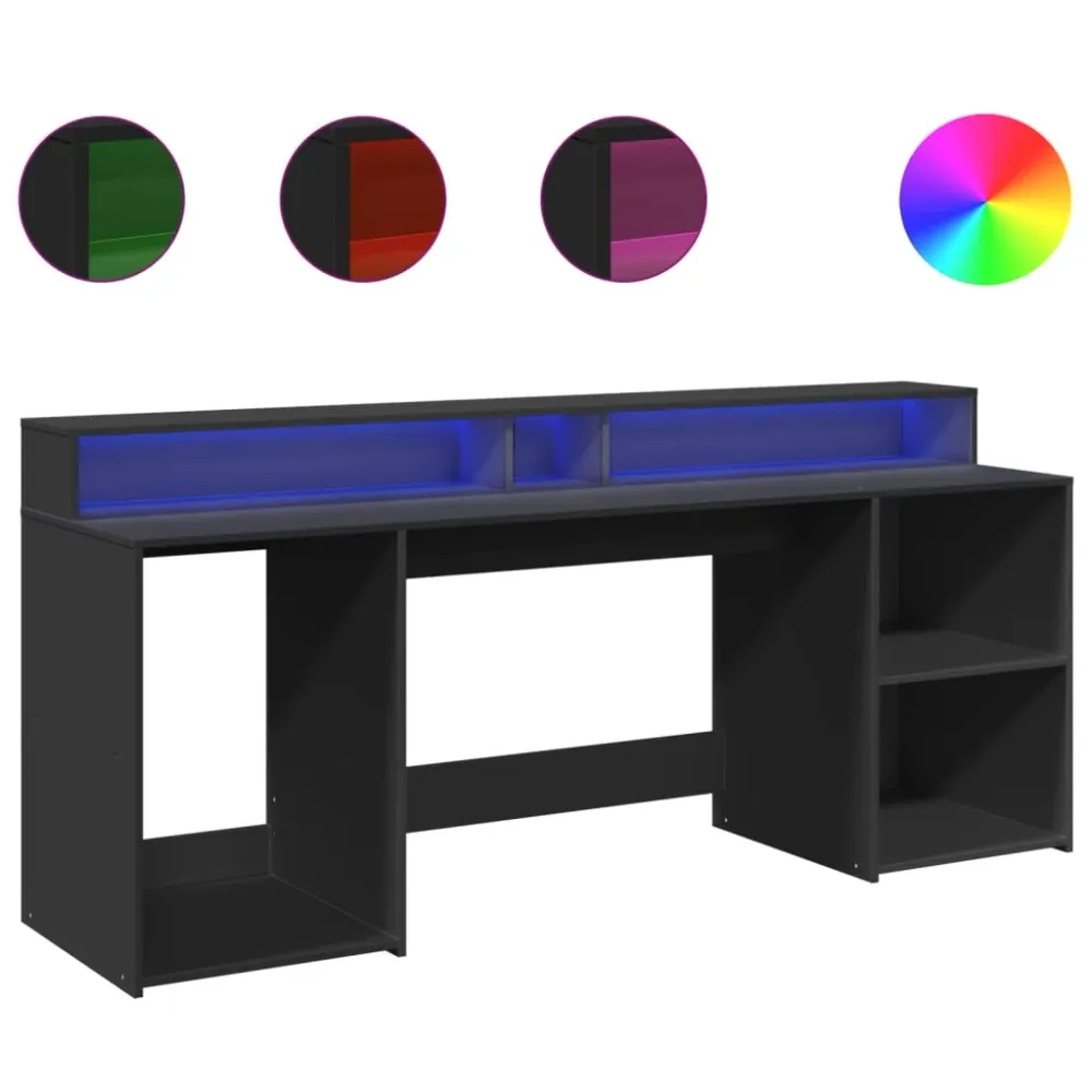 Bureau table poste de travail meuble d'ordinateur informatique étude avec lumières LED 200 x 55 x 91 cm bois d'ingénierie...