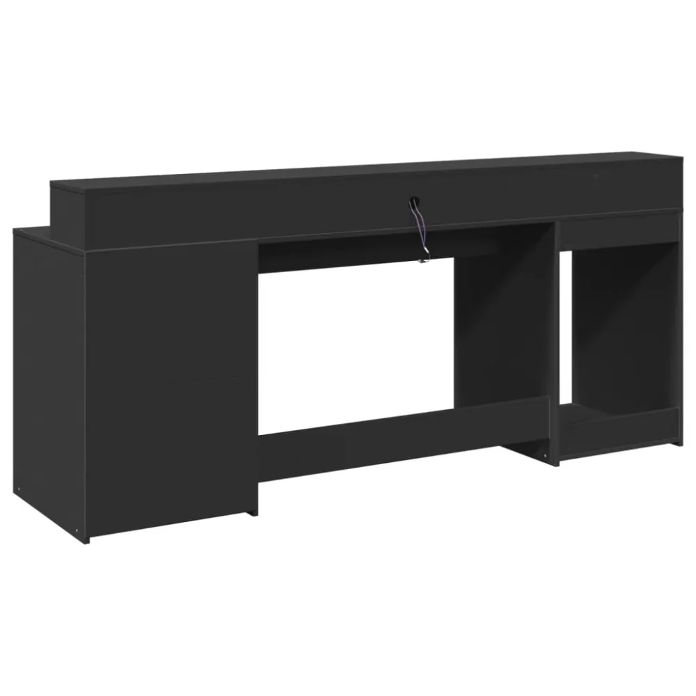 Bureau table poste de travail meuble d'ordinateur informatique étude avec lumières LED 200 x 55 x 91 cm bois d'ingénierie...