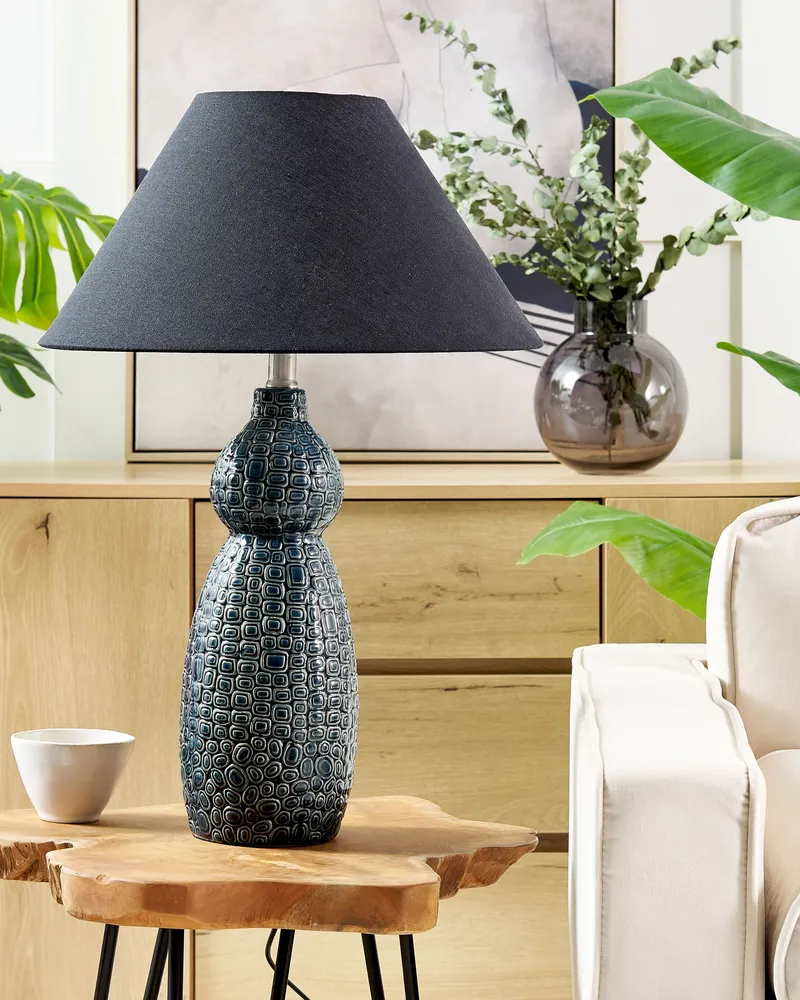 Ceramic Table Lamp Dark Blue and Noir jais MATINA