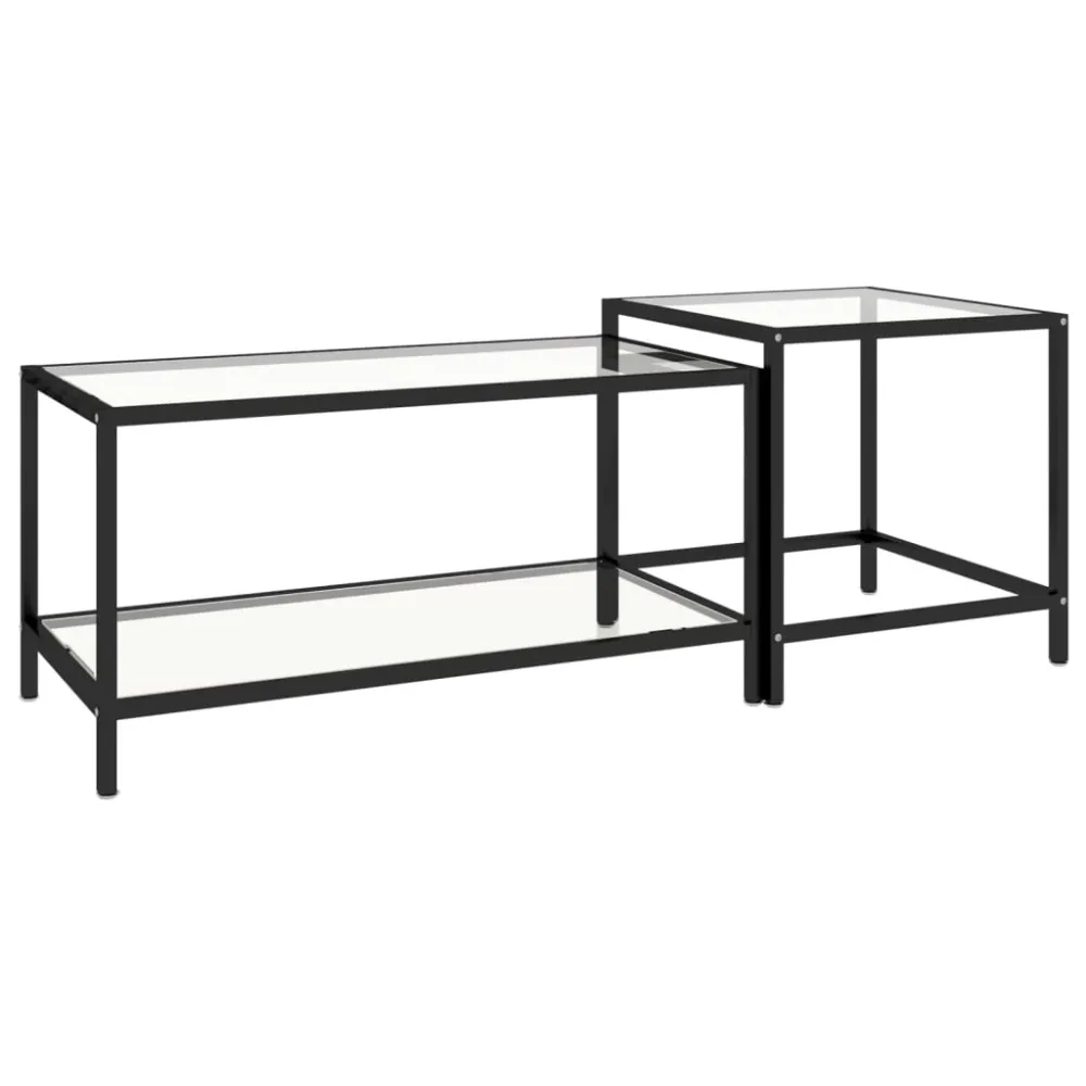 Lot de 2 tables basse tables d'appoint en verre trempé translucide et acier DEC032747