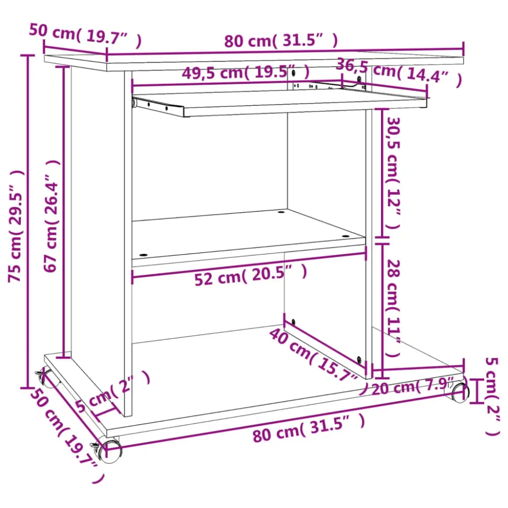 Plateforme réglable en hauteur Bureau table poste de travail meuble d'ordinateur informatique étude d'ordinateur 80 x 50 x...